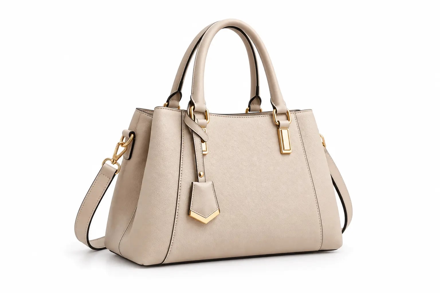 Elegant Beige Leather Tote on White — beige tote, Everyday