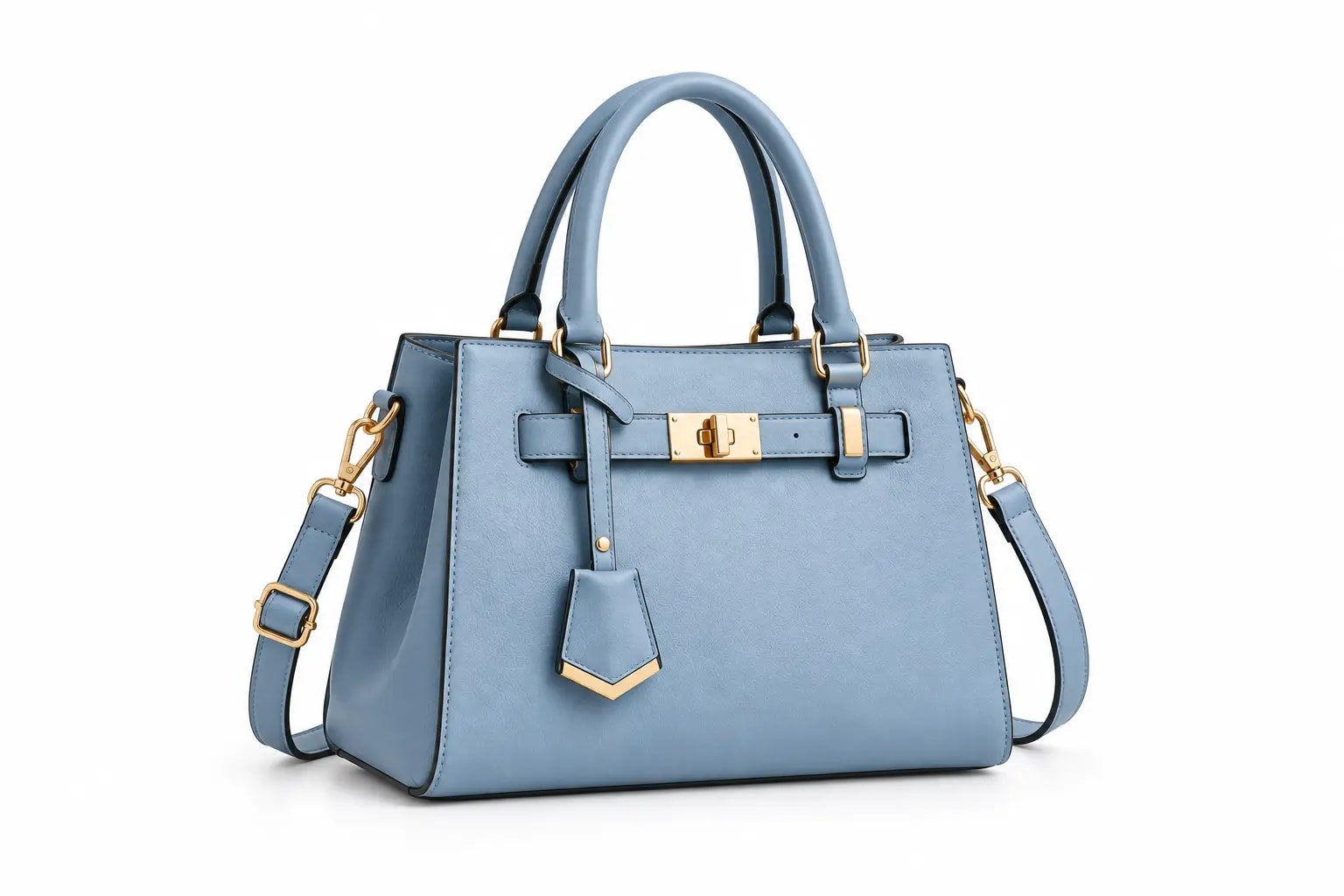 Dusty Blue Leather Satchel with Gold Hardware, photo 1 of 3