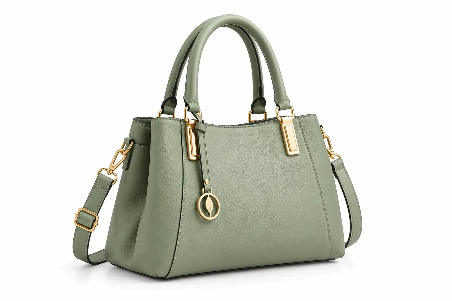 Sage Green Gold Trimmed Handbag — green satchel, Everyday